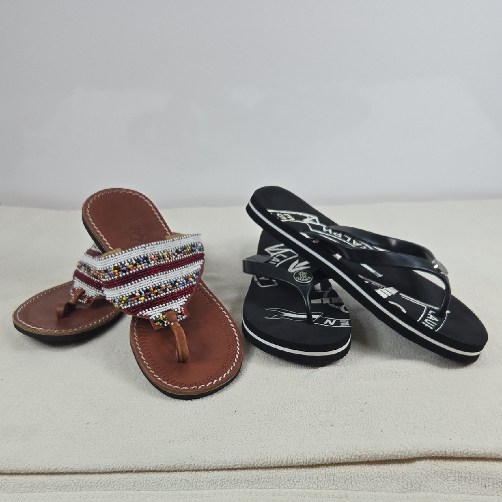 Vera Pelle Stylish Beaded Leather Sandals and Ralph Lauren Flip Flops